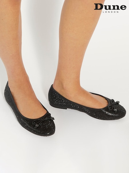 Dune London Black Hallo Charm Trim Ballet Shoes (AC7416) | $54