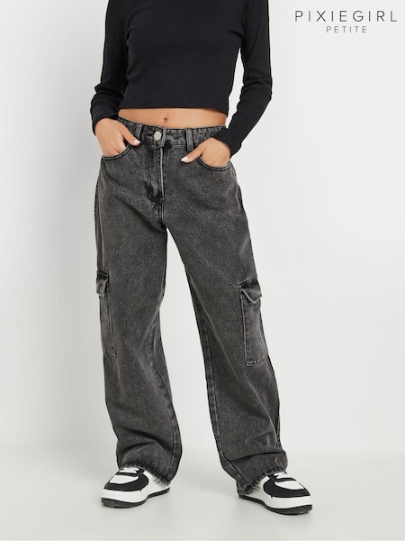 PixieGirl Petite Black Cargo 100% Cotton Jeans (AC7455) | $67