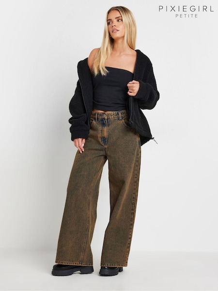 PixieGirl Petite Brown Washed Wide Leg 100% Cotton Jeans (AC7470) | €26