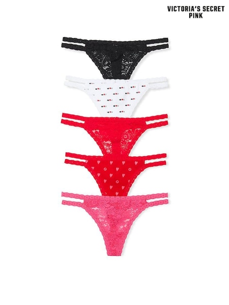 Victoria's Secret PINK Black/White/Red/Pink Thong 5 Pack Knickers (AC7487) | €31