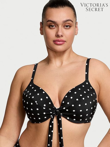 Victoria's Secret Black And White Dot Push Up Bow Bikini Top (AC7518) | €56