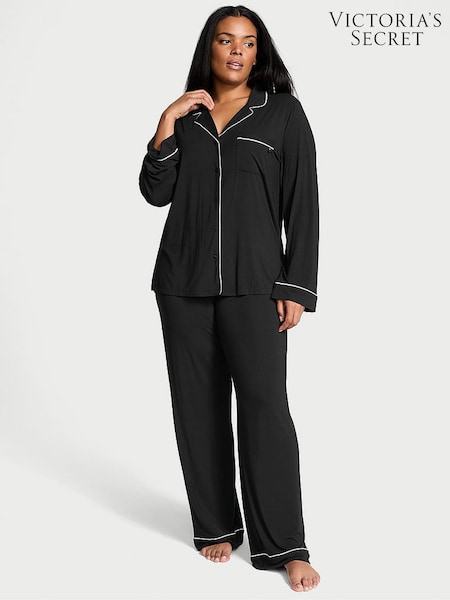 Victoria's Secret Black with Angel Pink Piping Modal Long Pyjama Set (AC7535) | €68 - €70