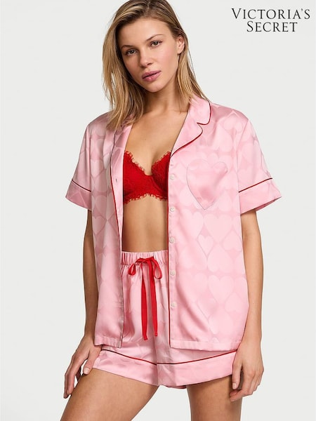 Victoria's Secret Pretty Blossom Pink Heart Pocket Satin Short Pyjama Set (AC7554) | €75