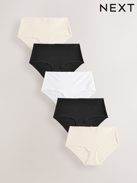 Black/White/Pastel Rose Nude Midi Cotton Rich Knickers 5 Pack (AC7591) | €14.50