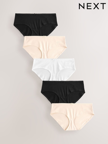 Black/Pastel Rose Nude/White Short Cotton Rich Knickers 5 Pack (AC7592) | €13