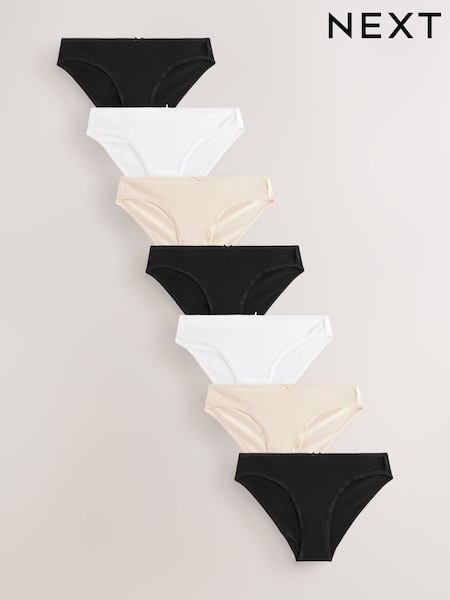Black / Pastel Rose Nude / White Bikini Cotton Rich Knickers 7 Pack (AC7619) | €17.50