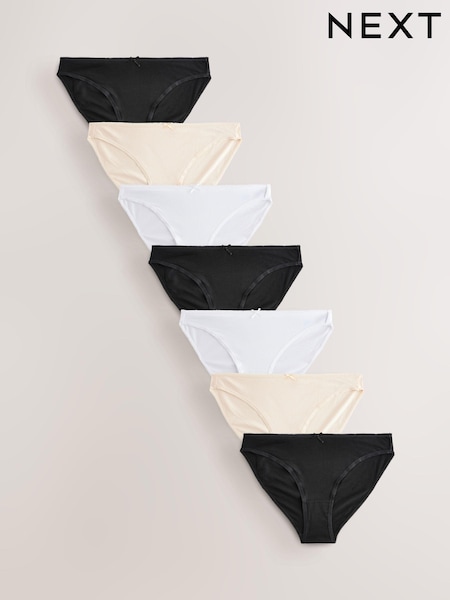 Black / Pastel Rose Nude / White High Leg Cotton Rich Knickers 7 Pack (AC7622) | €17.50
