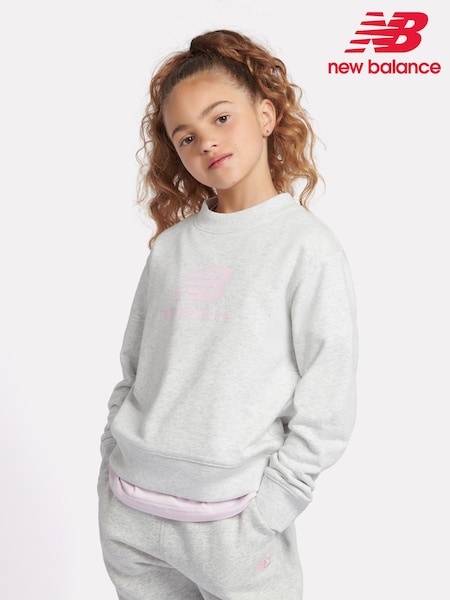 Gri - Hanorac New Balance Kids din Material plușat franțuzesc cu logo suprapus și guler rotund (AC7681) | 298 LEI - 357 LEI