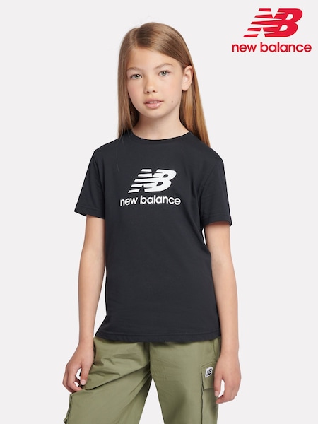 New Balance Black Girls 100% Cotton Stacked Logo T-Shirt (AC7685) | AED105 - AED128