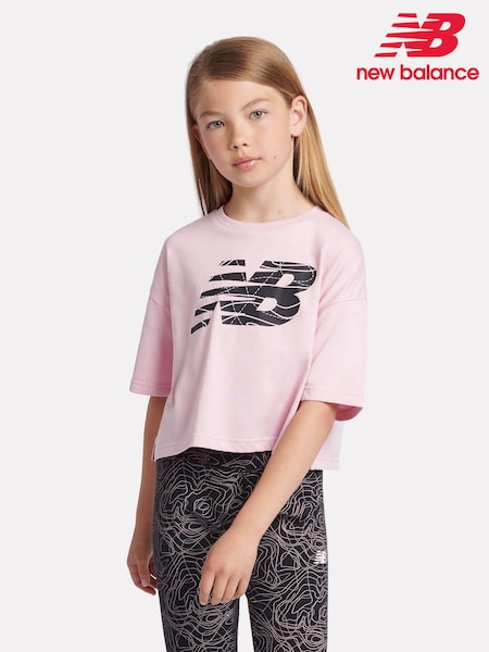 New Balance Pink Girls 100% Cotton AOP Fill Logo T-Shirt (AC7699) | €26 - €32