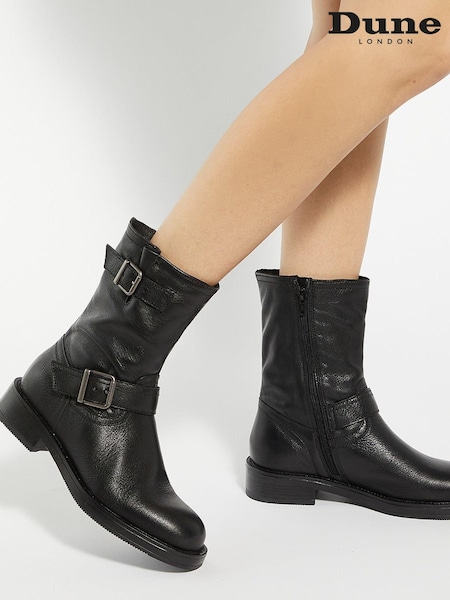 Dune London Black Pixen Double Buckle Moto Boots (AC7722) | €106