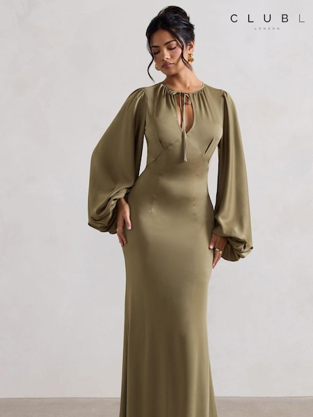 Club L London Wild Rose Satin Puff-sleeve Cut-out Maxi Dress (AC7748) | ‏23 د.ك.‏