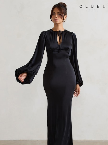 Club L London Wild Rose Satin Puff-sleeve Cut-out Maxi Dress (AC7750) | ‏23 د.ك.‏