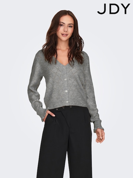 JDY Grey Structured Knitted Cardigan With Frill Sleeves (AC7786) | ₪176
