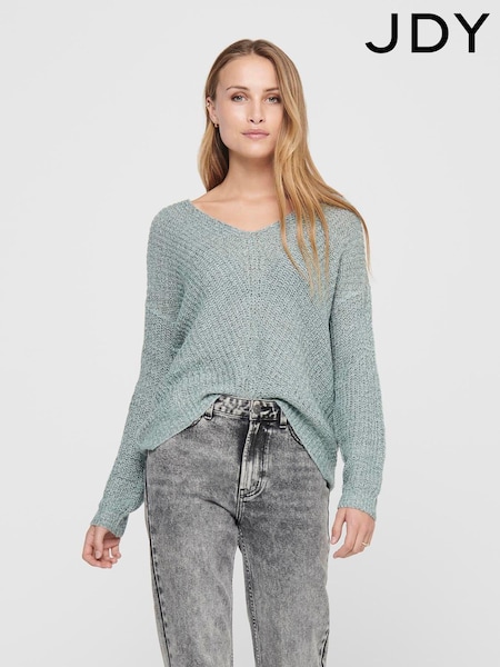 JDY Green V-Neck Knitted Pullover Jumper (AC7788) | ₪111