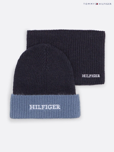 Tommy Hilfiger Blue Monotype Beanie Snood Giftpack (AC7809) | €41