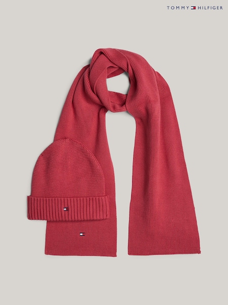 Tommy Hilfiger Small Pink Flag Beanie Scarf Giftpack (AC7811) | AED174