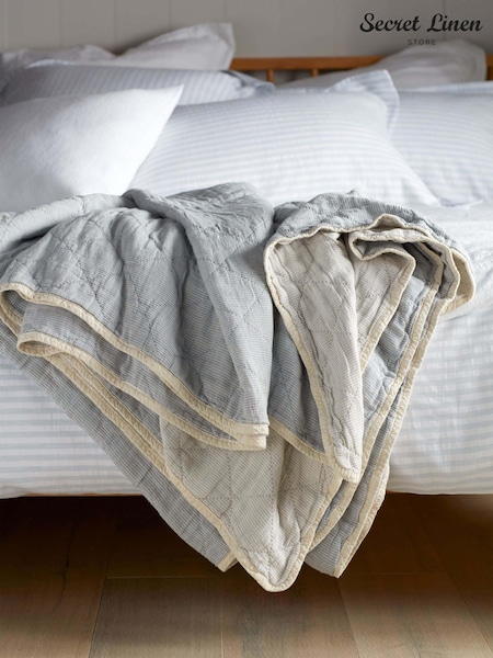 Secret Linen Store Blue Lenny 100% Cotton Quilted Throw (AC7856) | 668 QAR
