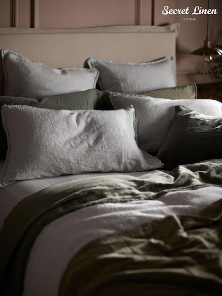 Secret Linen Store Olive Green Sid Stripe 100% Linen Pillowcase (AC7859) | €36