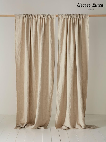 Secret Linen Store Natural 100% Linen Loop Top Slot Header Single Curtain (AC7885) | ₪448