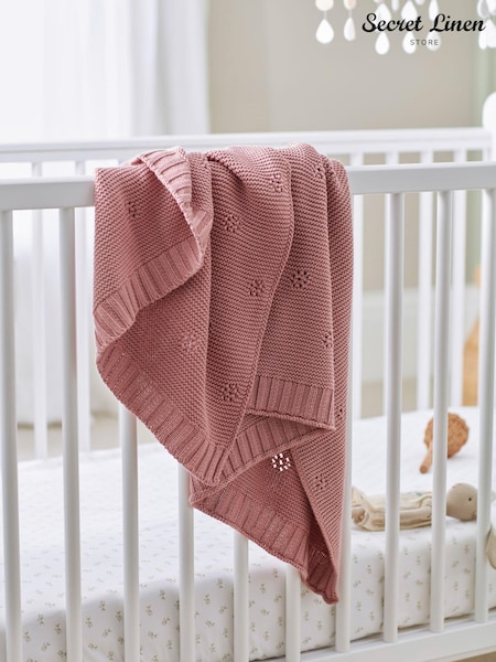 Secret Linen Store Vintage Rose Baby Bailey 100% Organic Cotton Knitted Blanket (AC7886) | AED204