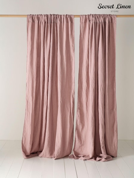 Secret Linen Store Vintage Rose 100% Linen Loop Top Slot Header Single Curtain (AC7887) | €136