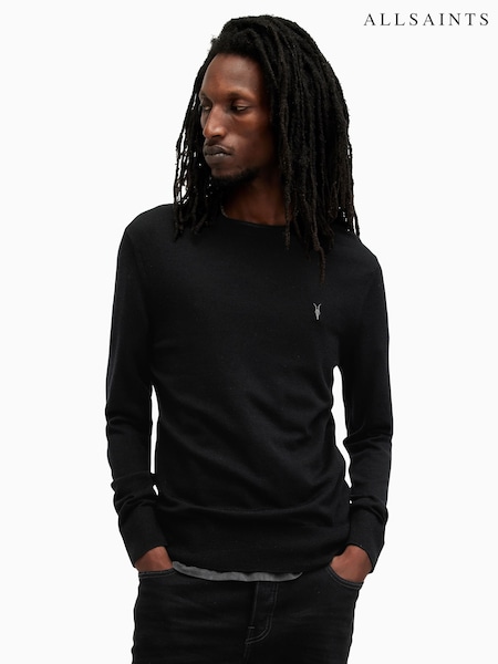 שחור - Allsaints Mode Merino Crew Jumper (AC8198) | ‏528‏₪