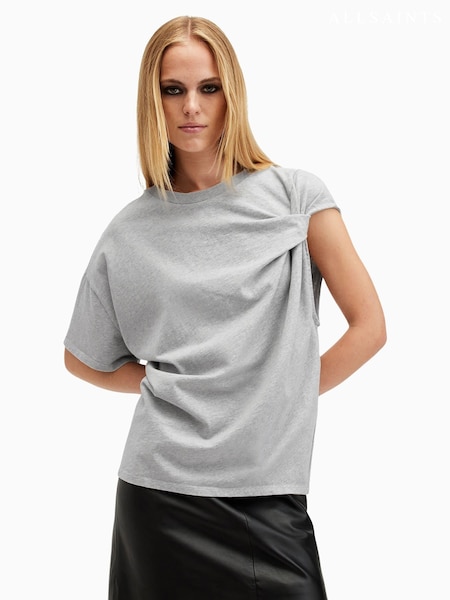 AllSaints Grey Onyx Twist T-Shirt (AC8218) | $96