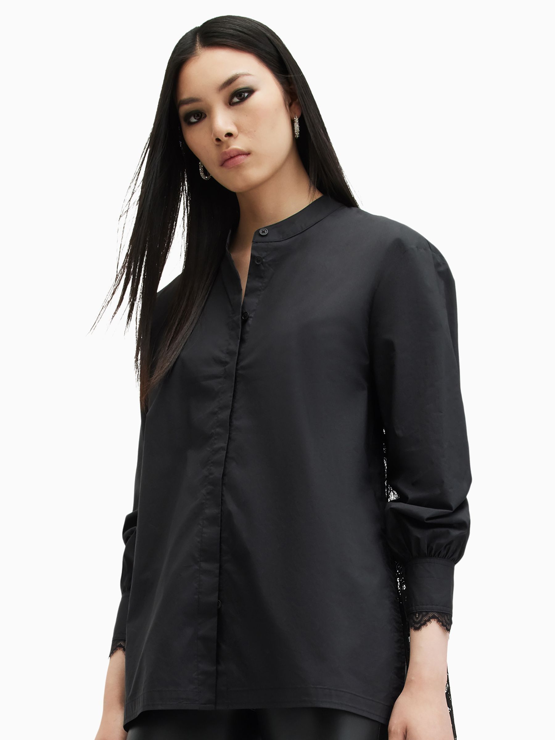 AllSaints Black Long Line Plain Luxurybrands | Next Oman