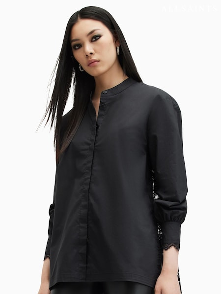 AllSaints Black 100% Cotton Ethel Lace Shirt (AC8219) | €211