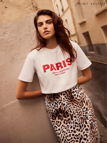 Mint Velvet White Paris Slogan T-Shirt (AC8228) | €71