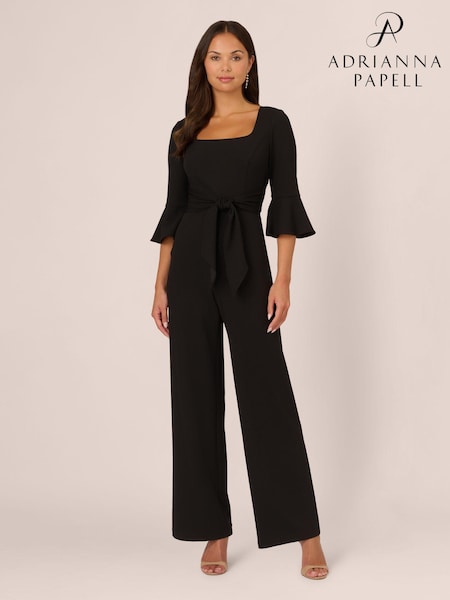 Negro - Adrianna Papell Knit Crepe Tie Front Jumpsuit (AC8262) | 239 €