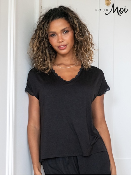 Pour Moi Black Sofa Loves Lace Hidden Support T-Shirt (AC8383) | R$ 265