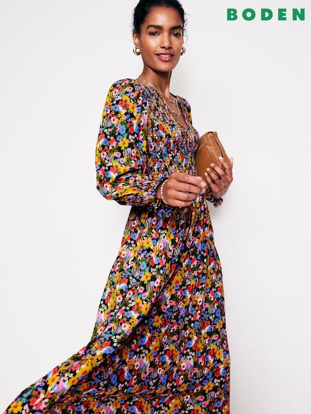 Зеленый - Boden Gemma Smocked Midi Dress (AC8425) | €97