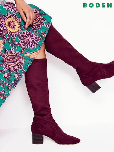 Boden Purple Heeled Stretch Knee Boots (AC8432) | AED349
