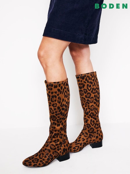 Boden Animal Print Flat Stretch Knee Boots (AC8461) | 297 QAR