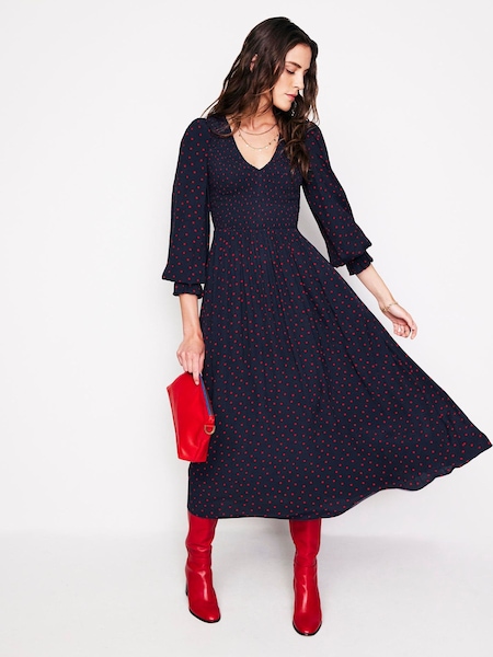 Boden Red Gemma Smocked Midi Dress (AC8465) | €79