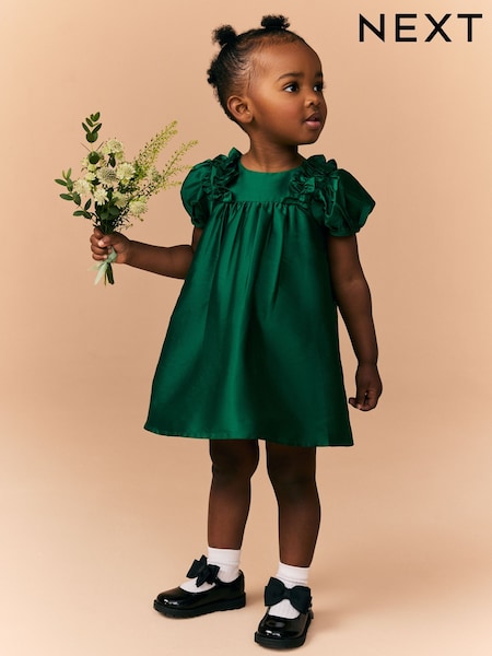Green Taffeta Ruffle Party Dress (3mths-8yrs) (AC8467) | 84 QAR - 114 QAR