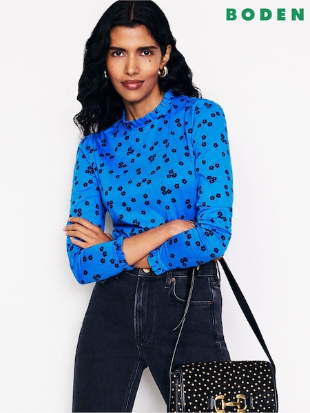 Boden Blue Supersoft Frill Detail Top (AC8575) | €21.50
