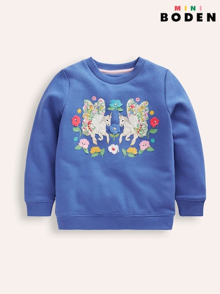Boden Blue Appliqué Unicorn Sweatshirt (AC8582) | AED84 - AED102