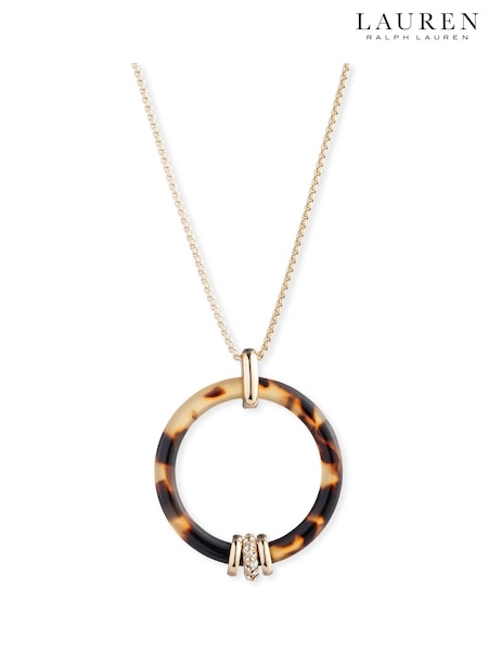 Lauren Ralph Lauren Gold Tone Montgomery 36in Tortoiseshell Pavé Slider Pendant Necklace (AC8604) | €52