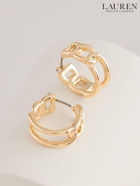Lauren Ralph Lauren Gold Tone Chambray 20mm Link Hoop Earrings (AC8605) | €29