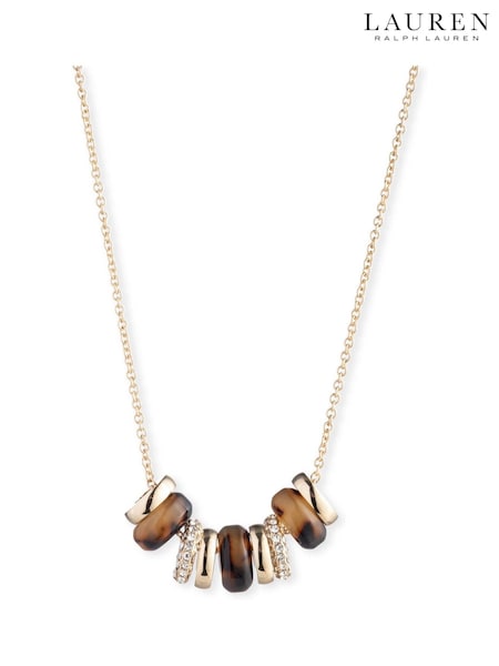 Lauren Ralph Lauren Gold Tone Montgomery 16in Tortoiseshell Pavé Rondelle Frontal Necklace (AC8607) | €122