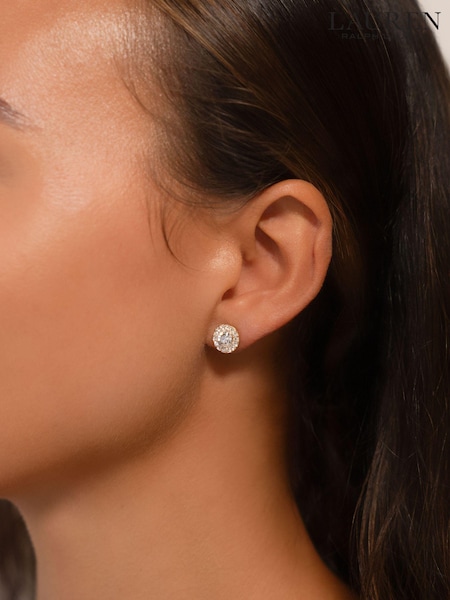 Lauren Ralph Lauren Gold Tone Elisabetta Clear Crystal Pavé Stud Earrings (AC8608) | 201 LEI