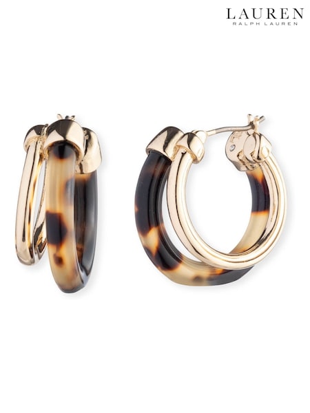 Lauren Ralph Lauren Gold Tone Montgomery 25mm Tortoiseshell Split Hoop Earrings (AC8609) | €33