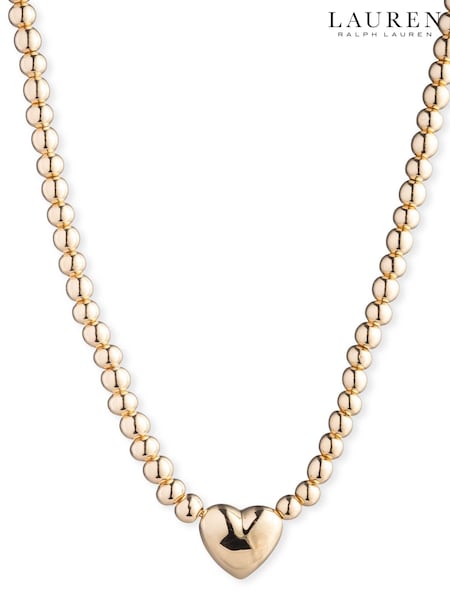 Lauren Ralph Lauren Gold Tone Rose Vale 16in Puffy Heart Pendant Necklace (AC8615) | €52