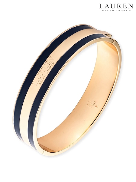 Lauren Ralph Lauren Gold Tone Grand Voyage Navy Logo Bangle (AC8626) | €133