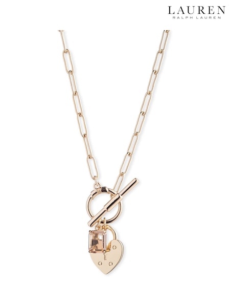 Lauren Ralph Lauren Gold Tone Rose Vale 17in Vintage Rose Crystal Charm Pendant (AC8634) | €95