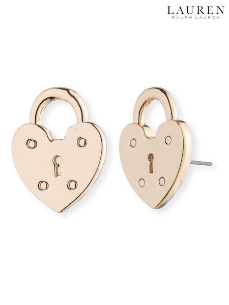Lauren Ralph Lauren Gold Tone Rose Vale Heart Lock Stud Earrings (AC8635) | 178 LEI