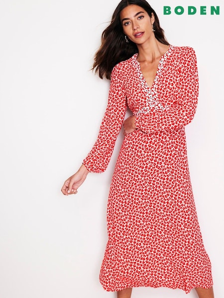 Boden Red Imelda Border Print Midi Dress (AC8650) | €79